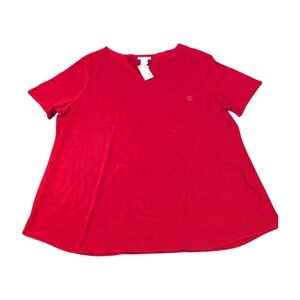 Avenue Red Woman V Neck Ribbed Top 18/20 NWT